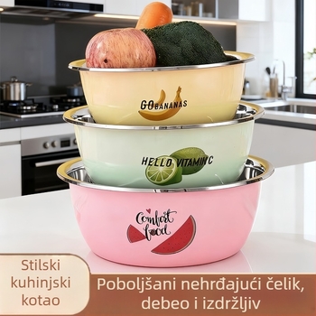 Kuhinjska posuda od nehrđajućeg čelika – prehrambenom standardu, šarena posuda za pranje voća i povrća, mijesanje tijesta, tučenje jaja i juhe