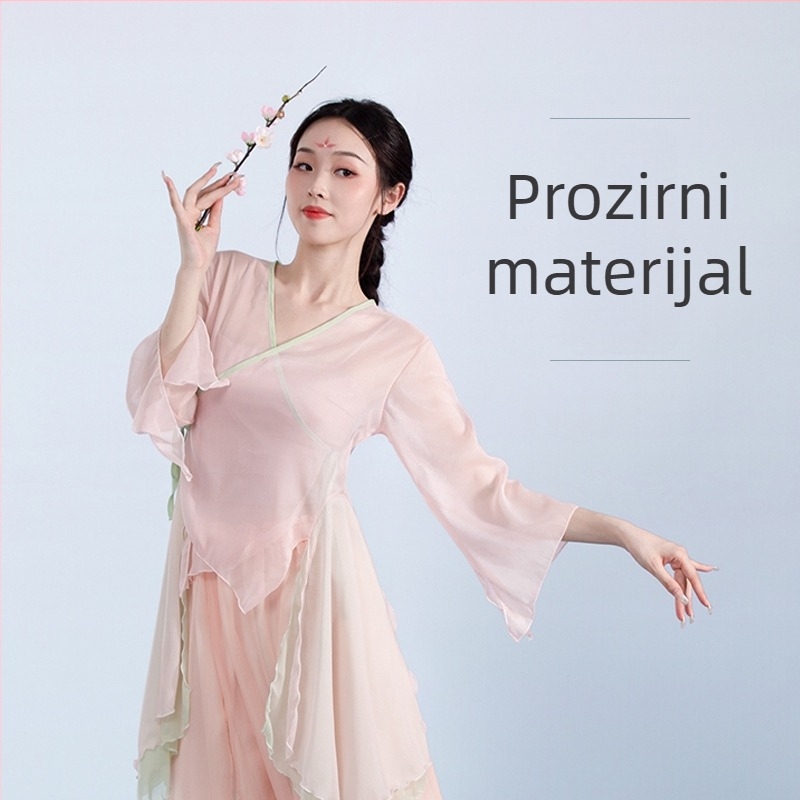 Ženski šifon top za kineski ples, kostim za nastup s tradicionalnim etničkim stilom, kratkim rukavima