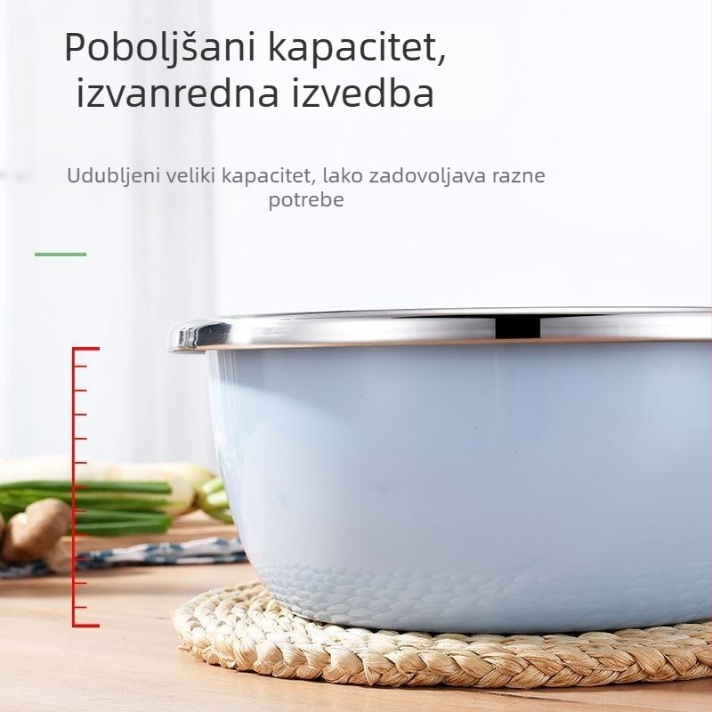 Trodjelni set posuda od nehrđajućeg čelika, šaren, deblji i dublji, za kuhinju, namijenjen za pranje lica, povrća, riže, mijesiti tijesto i miješanje začina