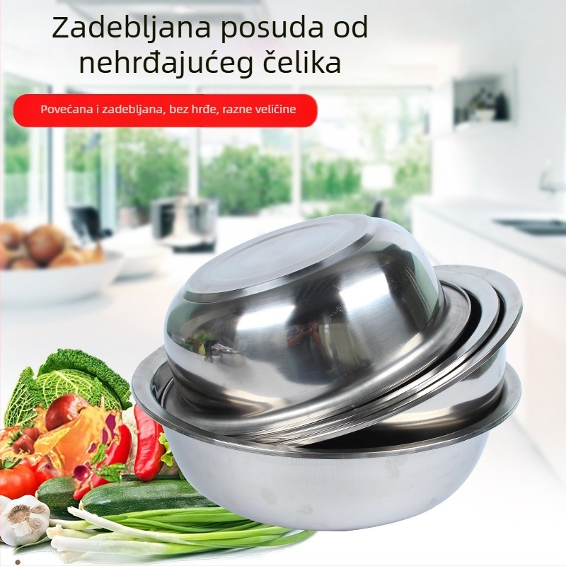 Magnetska okrugla posuda od nehrđajućeg čelika za kuhinju – zdjela za juhu, posuda za pranje povrća i zdjela za razbijanje jaja