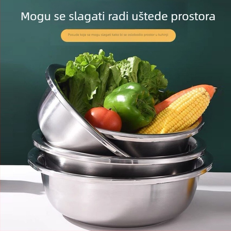 Nehrđajući čelični višenamjenski duboki posuda, ne-magnetna, debela i duboka, za mijesanje tijesta, pranje povrća i rublja te posuda za začine u kuhinji i kantini.