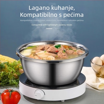 Posuda od nehrđajućeg čelika, kuhinjska posuda s višestrukom namjenom za mijesanje tijesta, tučenje jaja, posluživanje juhe i pranje povrća