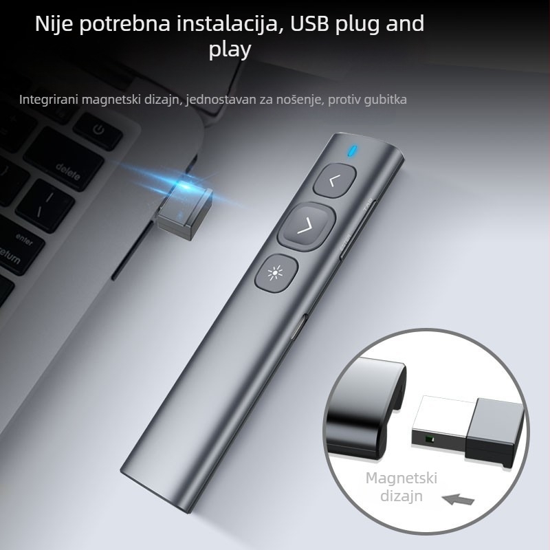 For PPT laserski pokazivač s crvenim LED-om, punjiv, daljinsko prebacivanje stranica, elektroničko pero za prezentacije