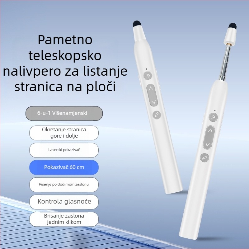 Pametan proširivi pokazivač s funkcijom prelistavanja stranica, laserski pokazivač, kapacitivna olovka za ured i nastavu, šest u jednom, kompatibilan sa Seewo