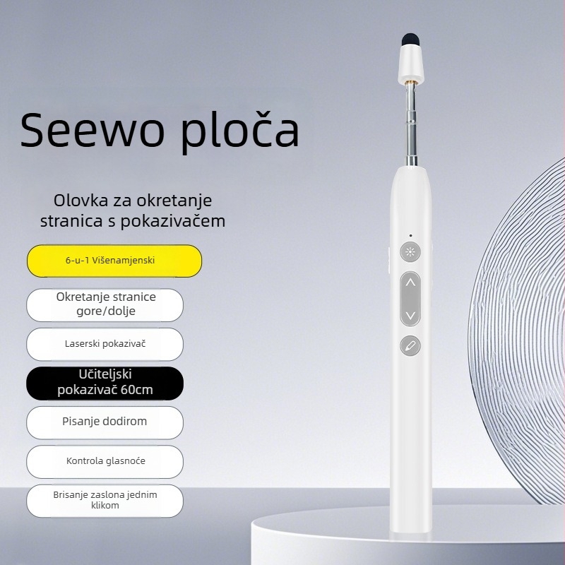 Pametan proširivi pokazivač s funkcijom prelistavanja stranica, laserski pokazivač, kapacitivna olovka za ured i nastavu, šest u jednom, kompatibilan sa Seewo