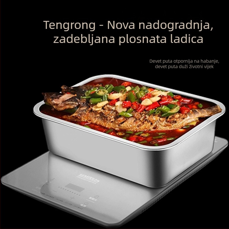Deblja i produbljena posuda od nehrđajućeg čelika s poklopcem za komercijalne kuhinje, hotele i kantine — kvadratna posuda za posluživanje