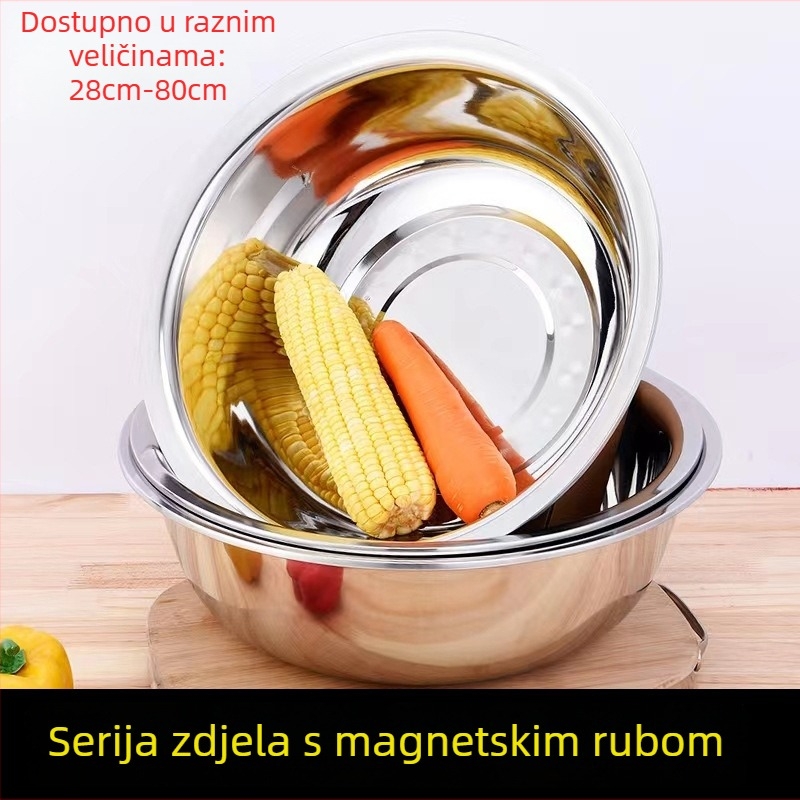 Magnetska posuda od nehrđajućeg čelika s uvijenim rubom, velika kuhinjska zdjela za pranje povrća i posuđa