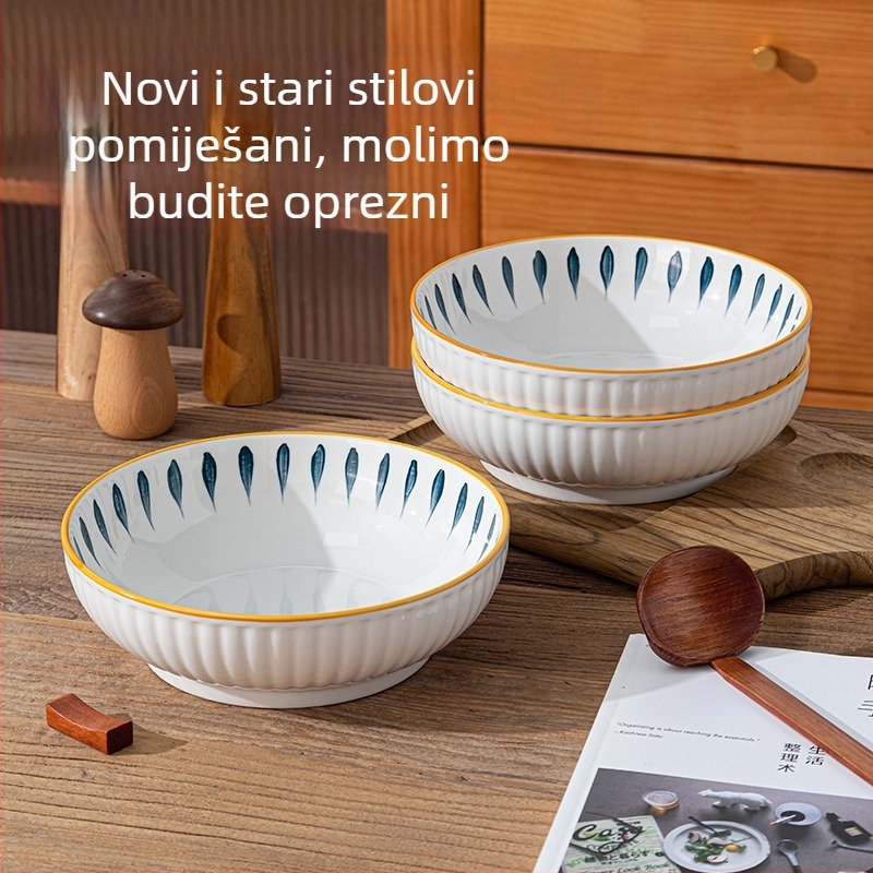 9 inčni keramički zdjelu za juhu s motivom biljaka, velika zdjela u japanskom stilu s podglazurnim završetkom, za riblje juhe i narezano meso