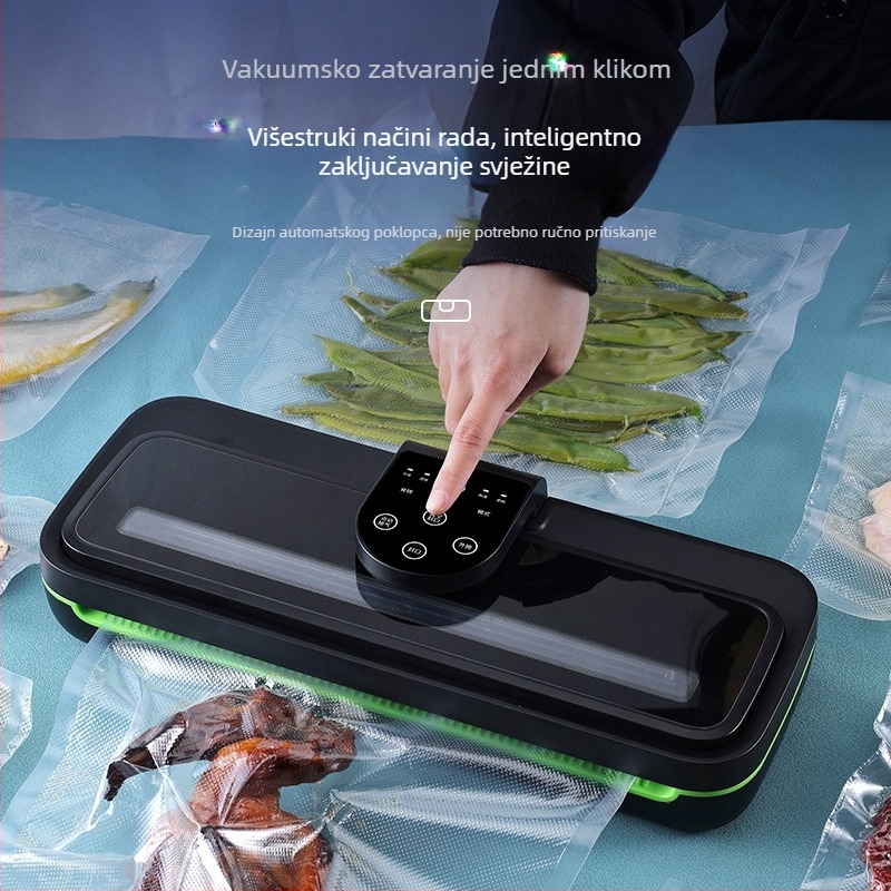 Potpuno automatska vakuumska zatvarač za kuhinju, dvostruka uporaba – suho i mokro pakiranje, sa staklenim panelom