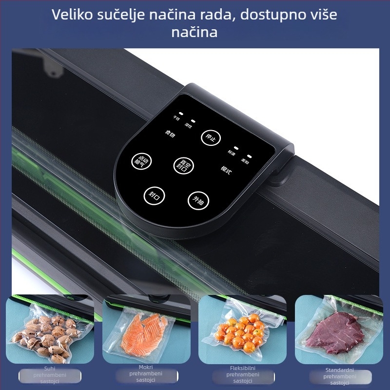 Potpuno automatska vakuumska zatvarač za kuhinju, dvostruka uporaba – suho i mokro pakiranje, sa staklenim panelom