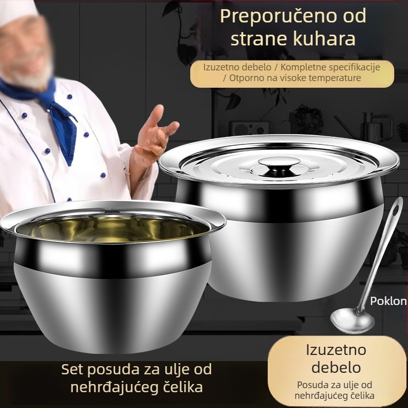 Nerđajući čelični ekstra debeli posuda za ulje s poklopcem – kućna i komercijalna upotreba, set za masnoću i začine sa cjedilom