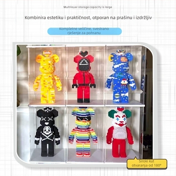 Prozirna akril kutija s vratima za figurice, LEGO i modele od gline – ulični prizor, zaštita od prašine, kapacitet 2 L