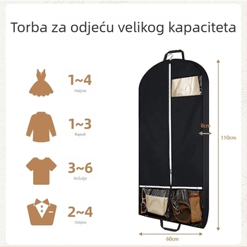 Crna navlaka za odjeću od netkanog materijala, s velikim kapacitetom, otporna na prašinu, vlagu i plijesan.
