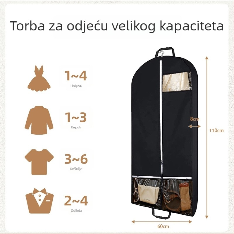 Crna navlaka za odjeću od netkanog materijala, s velikim kapacitetom, otporna na prašinu, vlagu i plijesan.
