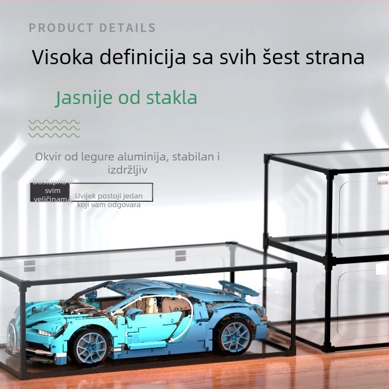 Prozirna akrilna kutija za Gundam modele s aluminijskim okvirom, zaštita od prašine, kapacitet 2 L