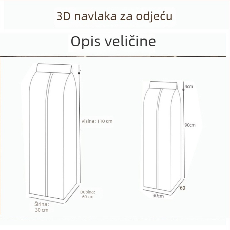 PEVA debeli 3D zaštita od prašine za odjeću – set vrećica za skladištenje odjeće