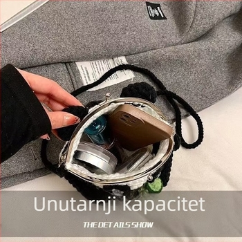 Gotova ručno hačkana torbica s motivom velikog panda za žene, velika zapremina, crossbody torba s kopčom, sladak crtani dizajn od vune
