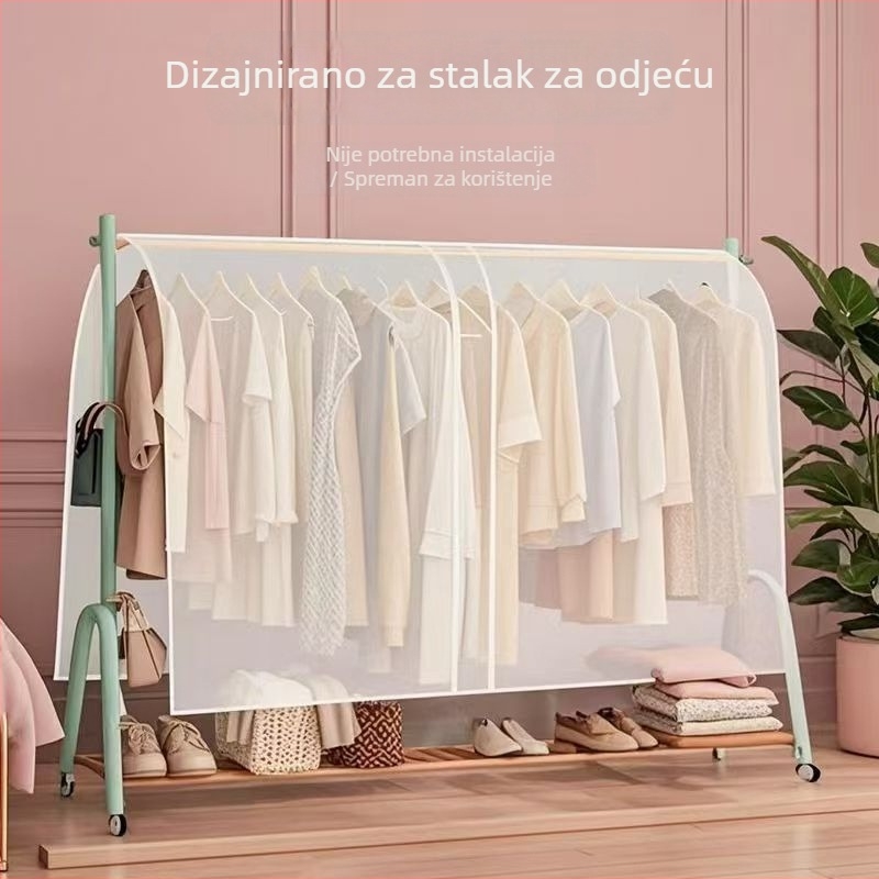 Podna vješalica za odjeću s zaštitom od prašine, prozirni sivkasti pokrov, potpuno zatvoren i vodootporan