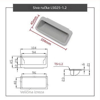 DMK025 Ovalna plastična ručka za vrata industrijskog ormara, ABS, mat završna obrada