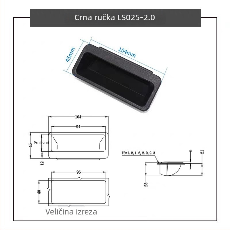DMK025 Ovalna plastična ručka za vrata industrijskog ormara, ABS, mat završna obrada