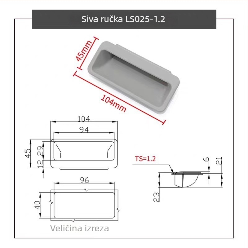DMK025 Ovalna plastična ručka za vrata industrijskog ormara, ABS, mat završna obrada