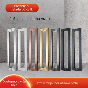 Drška za vrata od nehrđajućeg čelika, crni kvadratni profil, jednostrano zakrivljen dizajn, za staklena i drvena vrata te klizna vrata