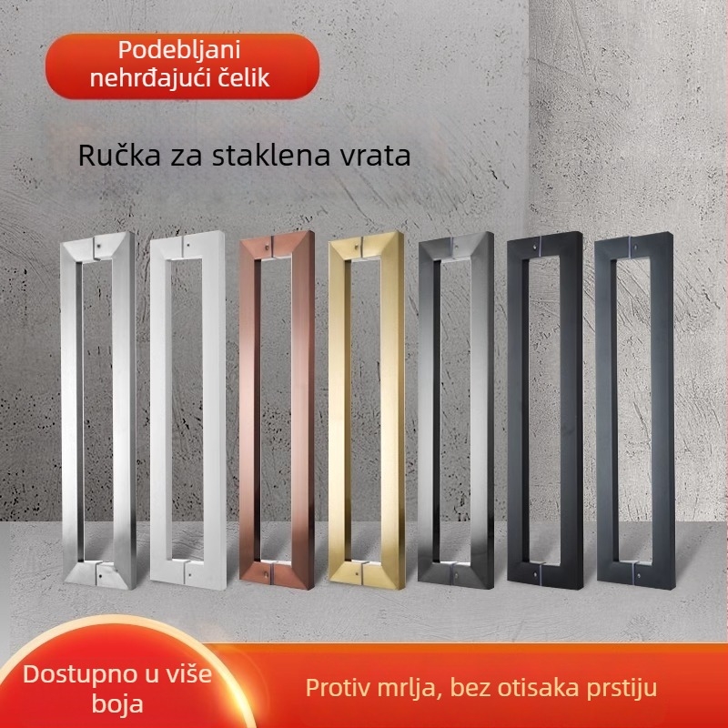 Drška za vrata od nehrđajućeg čelika, crni kvadratni profil, jednostrano zakrivljen dizajn, za staklena i drvena vrata te klizna vrata