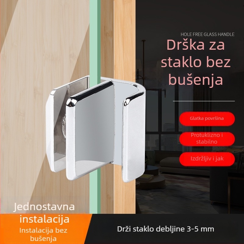 Drška za staklena vrata ormarića bez bušenja – za vinsku i izložbenu vitrinu, matična cinkova zlitina