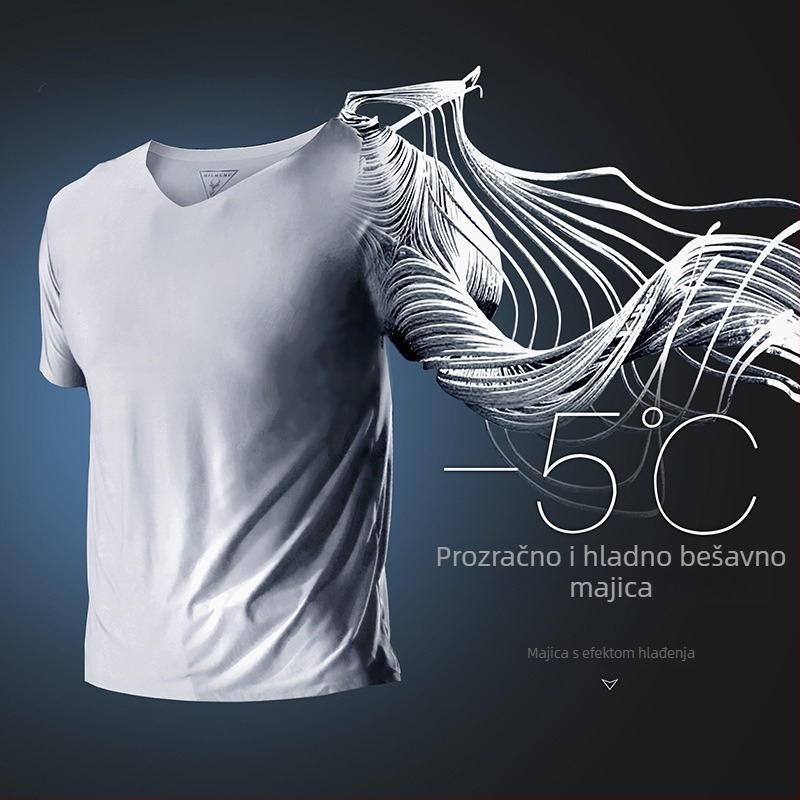 MILMUMU muška majica od Goat Milk Silk s V izrezom, slim fit, brzo se suši, prozračna, tanko, kratki rukav