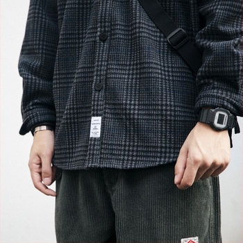Muška karirana radna košulja s dugim rukavima, jesensko-zimski stil, opušten kroj, debela mješavina pamuka i vune