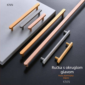 Ružičasto zlatna ručica za ormar, anodizirani aluminij, brušena površina, zakrivljen oblik, za vrata i ladice, moderni minimalistički stil