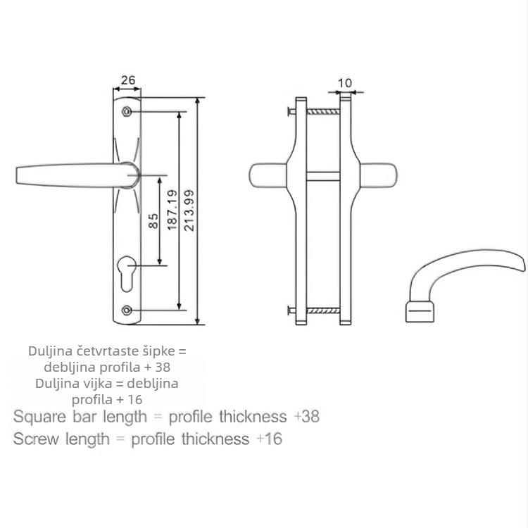 Aluminijska Legura vrata i prozora, dvostruka ručka za krilo vrata, panel unutarnjih vrata, tip 85/92