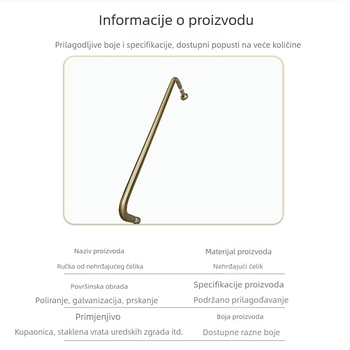 U-oblik ručica od 304 nehrđajućeg čelika, brušeni završetak champagne zlatne boje, za staklena vrata, klizna vrata i kuhinjske ormariće