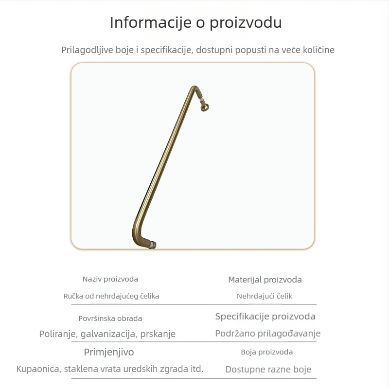 U-oblik ručica od 304 nehrđajućeg čelika, brušeni završetak champagne zlatne boje, za staklena vrata, klizna vrata i kuhinjske ormariće