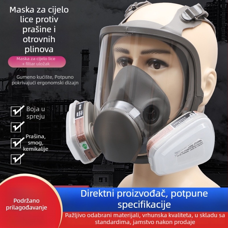 Gas maska za cijelo lice od polikarbonata i tekućeg silikona, za kemijsko prskanje, bojenje i zaštitu od prašine, model 6800