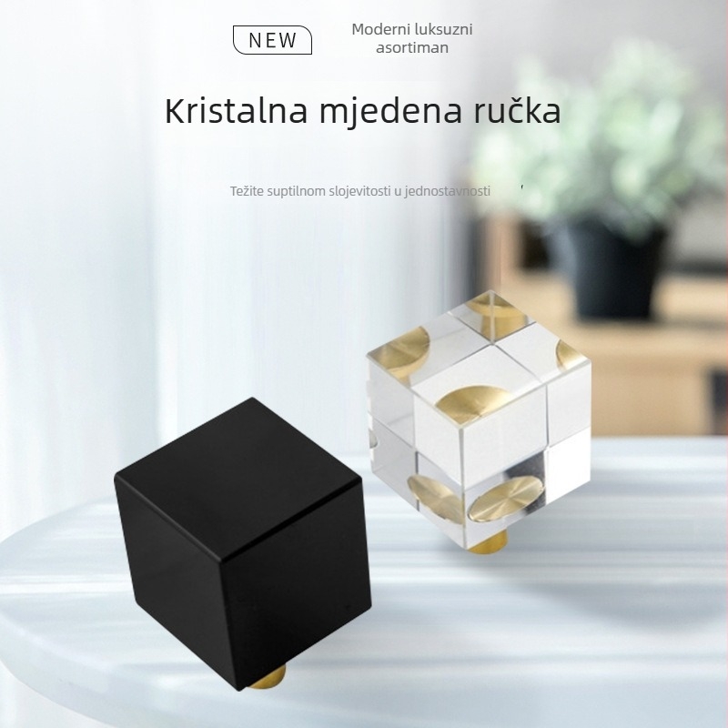 Kvadratna kristalna mesingana ručka za ormariće, knjižnice, ladice i vinske ormariće – europski stil namještaja