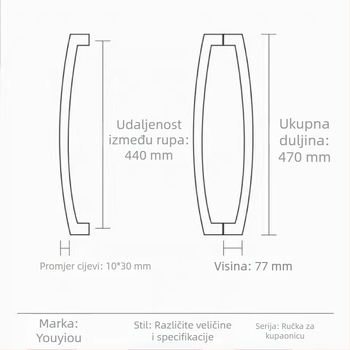 Drška od nehrđajućeg čelika za tuš vrata od stakla, profil 10x30 s lukom i kvadratom, moderni minimalistički dizajn