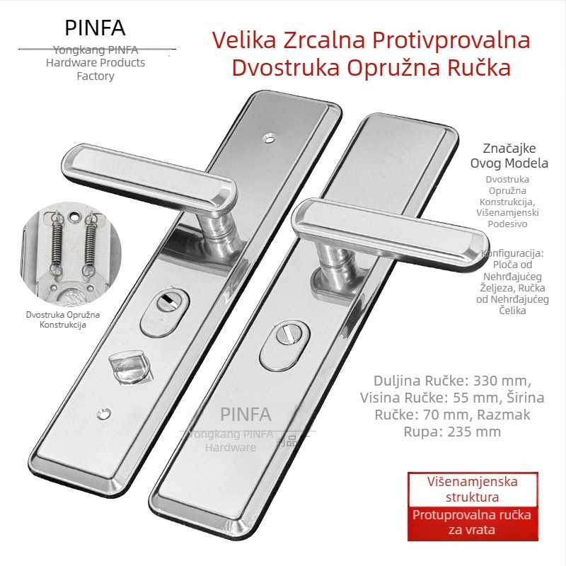 Ruka za vrata od nehrđajućeg čelika s brušenim završetkom, široka, višenamjenska dvostruka opružna ručka