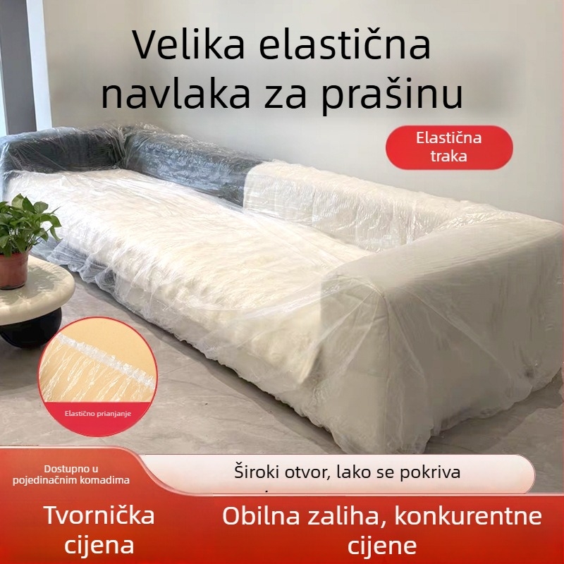 Jednokratna velika prozirna PE zaštita od prašine s elastičnim krajem i šnurlom za namještaj, krevete, sofe i blagovaonske stolove