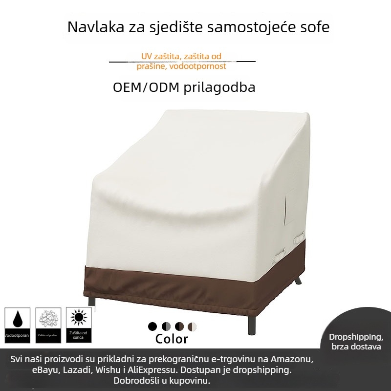 Navlaka za sofu za unutarnju i vanjsku upotrebu, prozračna i otporna na vlagu, Oxford tkanina sa srebrnim premazom, vodootporna zaštita za vrtne stolove i stolice