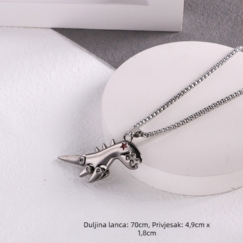 Hip-hop ogrlica od titan čelika s pomičnim dinosaurom – slatki crtani dizajn, unisex, dugački lanac