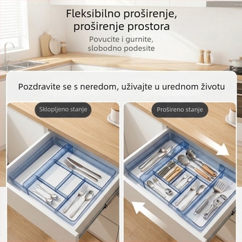 Prozirni proširivi pladanj za pribor u kuhinji — organizator za ladice i ormariće