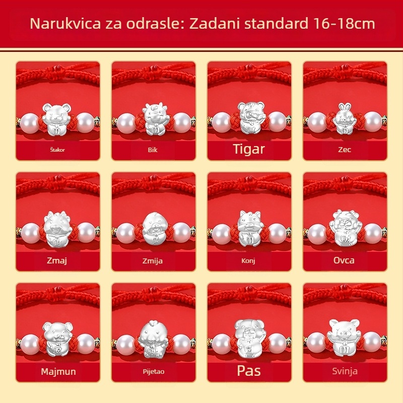 S999 čisto srebro, dvanaest zodijačkih znakova, crvena konac narukvica, unisex, za muškarce i žene, 2026. godina rođenja, dar završnoj svečanosti