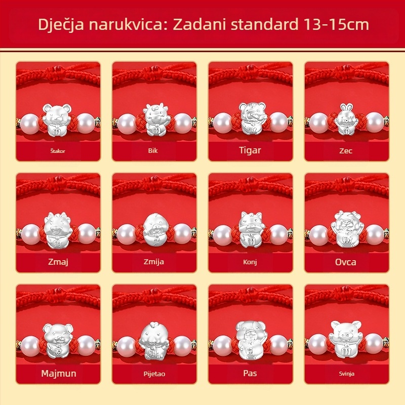 S999 čisto srebro, dvanaest zodijačkih znakova, crvena konac narukvica, unisex, za muškarce i žene, 2026. godina rođenja, dar završnoj svečanosti