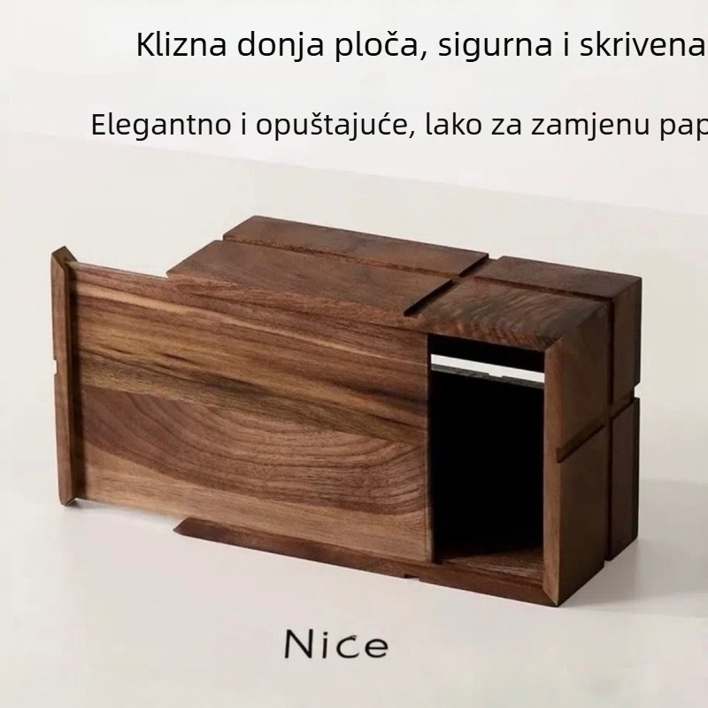 Kutija za maramice od orahova drveta za dnevni boravak — križasti oblik držača, masivno drvo, pogodna za stol ili ured