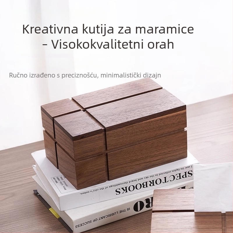 Drvena kutija za maramice, pravokutna stolna kutija za restoran ili dnevni boravak, orahove boje, kutija od masivnog drva