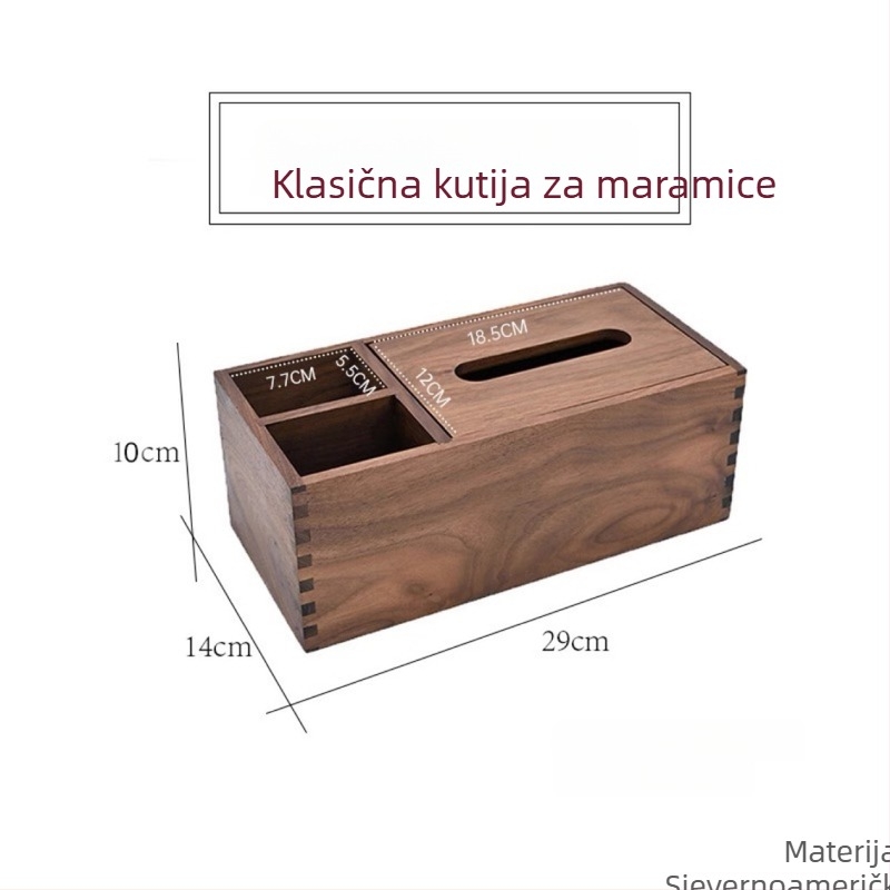 Drvena višestruka kutija za papirne maramice na stol s držačem za daljinski upravljač i spremnikom za škare, mortise-and-tenon konstrukcija