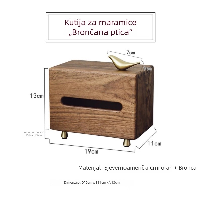 Drvena višestruka kutija za papirne maramice na stol s držačem za daljinski upravljač i spremnikom za škare, mortise-and-tenon konstrukcija