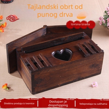 Drvena kutija za maramice u obliku kolibe, zidni nosač, tajlandski stil, ručna izrada, retro kućni dekor