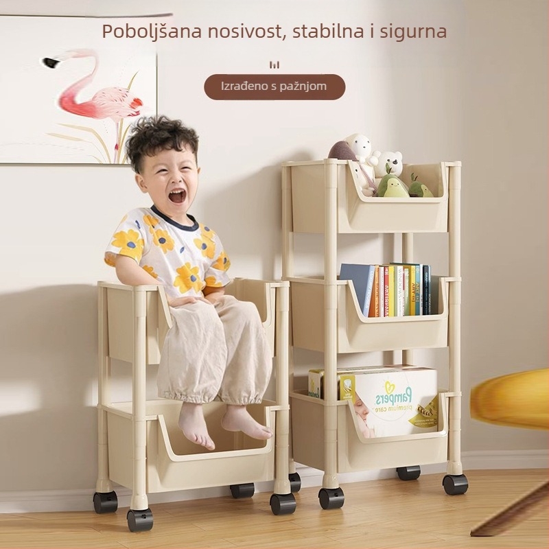 Petoslojni mobilni knjižni regal s kotačićima – plastični regal za knjige i igračke